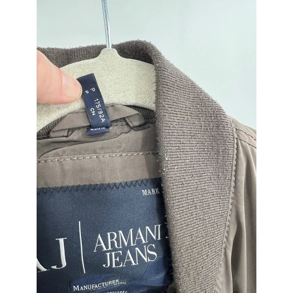 Armani Jeans Men's Bomber Jacket Size S Olive Brown Full Zip Ribbed Trim